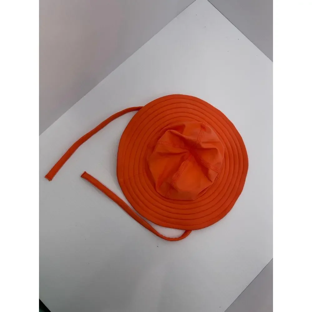 Hanna Andersson Moon and Back Kids Sun Hat Orange Wide Brim Chin Tie 4XS